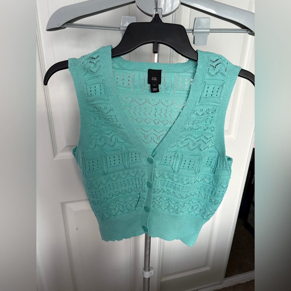 River Island Mint Green Knit Button-Up Vest Size 12 NWOT